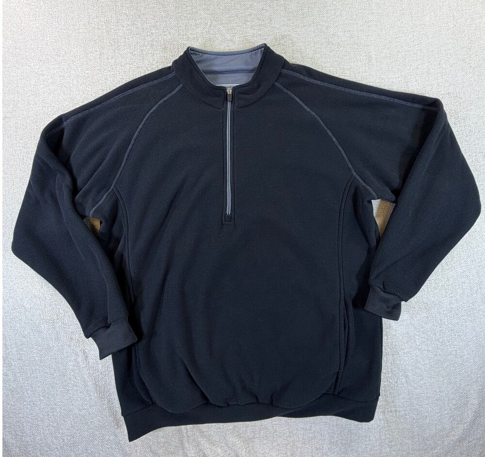 Straight Down Men Large Black Quarter Zip Long Sleeve Golf Pullover Performance